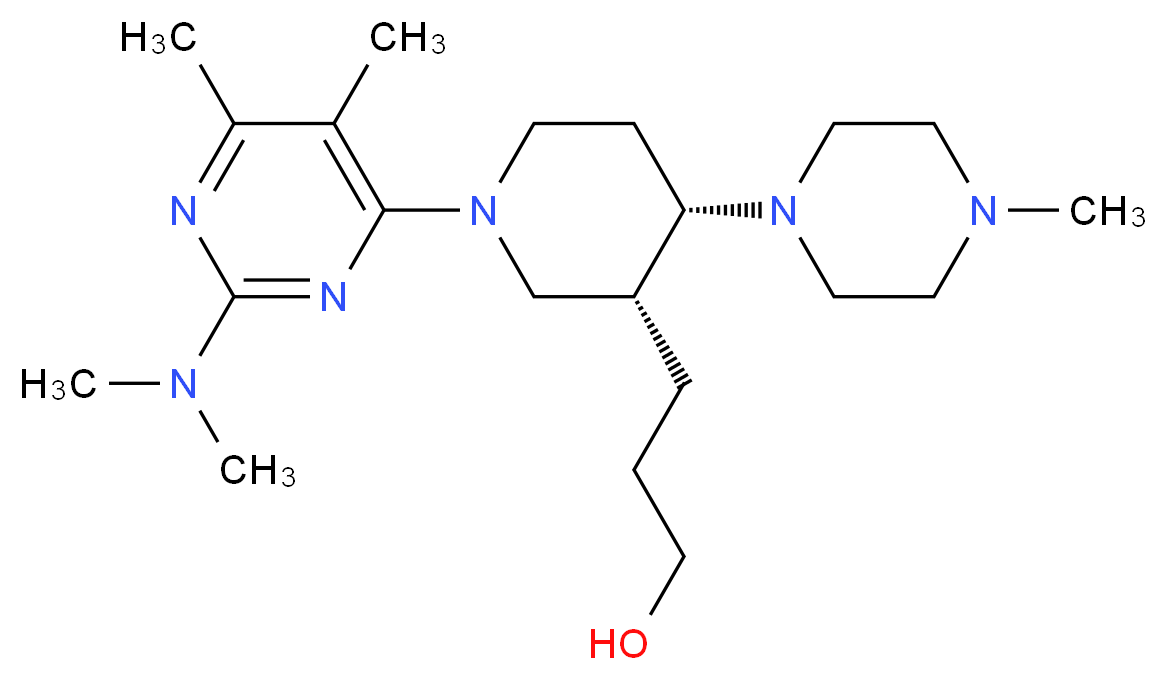 3-[(3R*,4S*)-1-[2-(dimethylamino)-5,6-dimethylpyrimidin-4-yl]-4-(4-methylpiperazin-1-yl)piperidin-3-yl]propan-1-ol_Molecular_structure_CAS_)