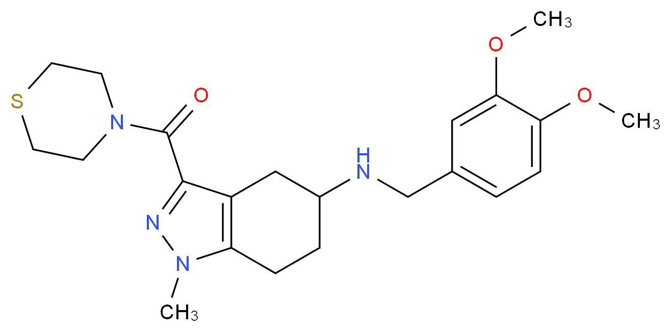 N-(3,4-dimethoxybenzyl)-1-methyl-3-(4-thiomorpholinylcarbonyl)-4,5,6,7-tetrahydro-1H-indazol-5-amine_Molecular_structure_CAS_)
