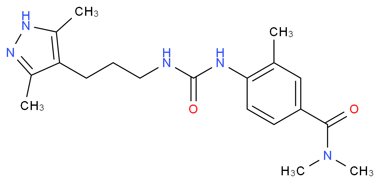 4-[({[3-(3,5-dimethyl-1H-pyrazol-4-yl)propyl]amino}carbonyl)amino]-N,N,3-trimethylbenzamide_Molecular_structure_CAS_)