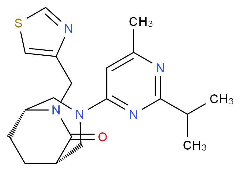 (1S*,5R*)-3-(2-isopropyl-6-methylpyrimidin-4-yl)-6-(1,3-thiazol-4-ylmethyl)-3,6-diazabicyclo[3.2.2]nonan-7-one_Molecular_structure_CAS_)
