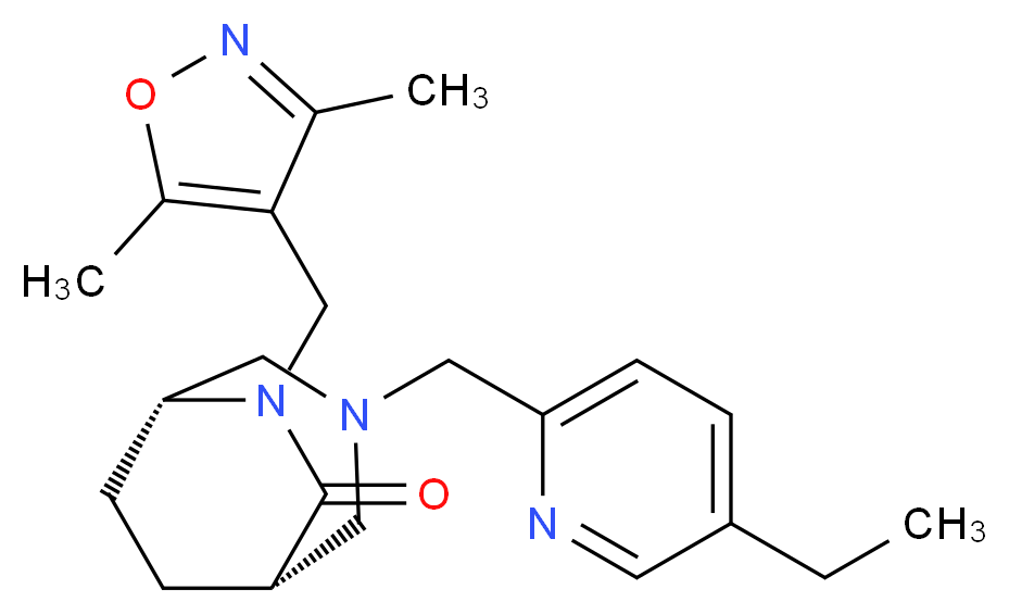 (1S*,5R*)-6-[(3,5-dimethyl-4-isoxazolyl)methyl]-3-[(5-ethyl-2-pyridinyl)methyl]-3,6-diazabicyclo[3.2.2]nonan-7-one_Molecular_structure_CAS_)