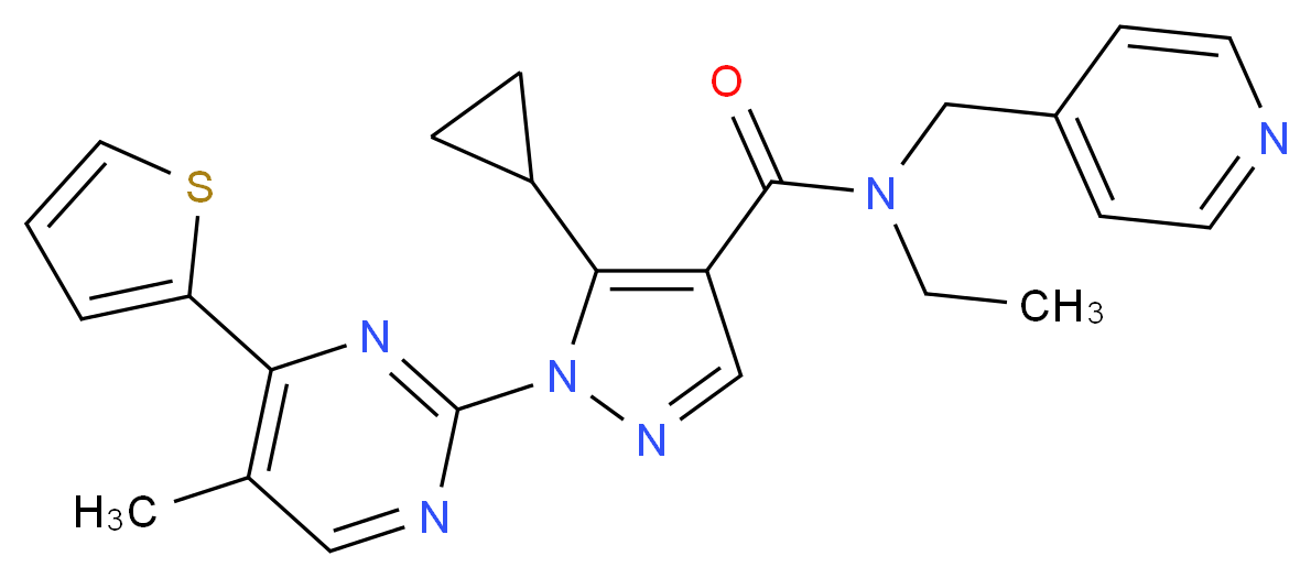 5-cyclopropyl-N-ethyl-1-[5-methyl-4-(2-thienyl)-2-pyrimidinyl]-N-(4-pyridinylmethyl)-1H-pyrazole-4-carboxamide_Molecular_structure_CAS_)