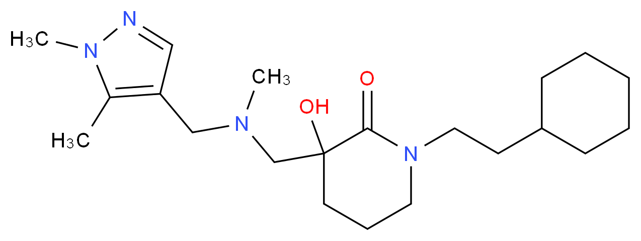 1-(2-cyclohexylethyl)-3-{[[(1,5-dimethyl-1H-pyrazol-4-yl)methyl](methyl)amino]methyl}-3-hydroxypiperidin-2-one_Molecular_structure_CAS_)