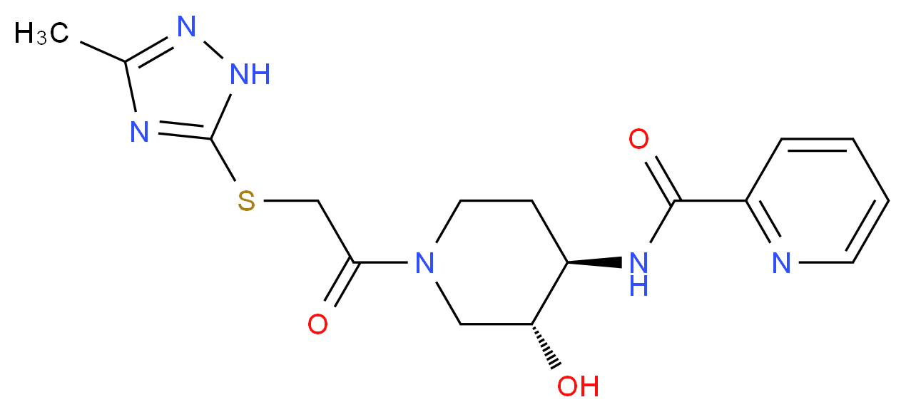 N-((3R*,4R*)-3-hydroxy-1-{[(3-methyl-1H-1,2,4-triazol-5-yl)thio]acetyl}piperidin-4-yl)pyridine-2-carboxamide_Molecular_structure_CAS_)