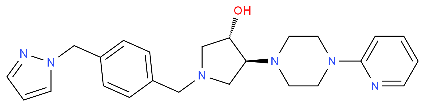 (3S*,4S*)-1-[4-(1H-pyrazol-1-ylmethyl)benzyl]-4-[4-(2-pyridinyl)-1-piperazinyl]-3-pyrrolidinol_Molecular_structure_CAS_)