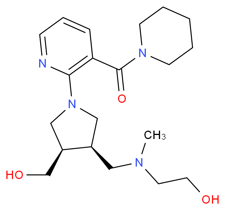 2-[({(3R*,4R*)-4-(hydroxymethyl)-1-[3-(piperidin-1-ylcarbonyl)pyridin-2-yl]pyrrolidin-3-yl}methyl)(methyl)amino]ethanol_Molecular_structure_CAS_)