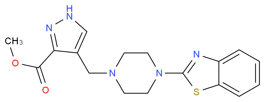 methyl 4-{[4-(1,3-benzothiazol-2-yl)-1-piperazinyl]methyl}-1H-pyrazole-3-carboxylate_Molecular_structure_CAS_)