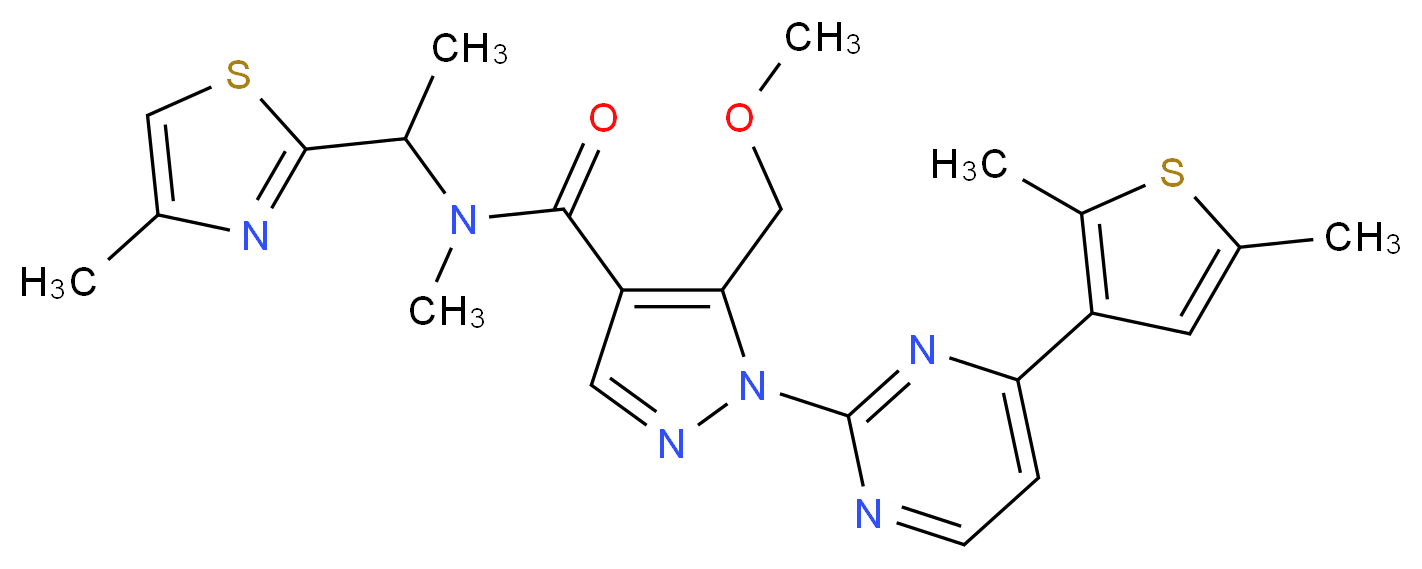 1-[4-(2,5-dimethyl-3-thienyl)-2-pyrimidinyl]-5-(methoxymethyl)-N-methyl-N-[1-(4-methyl-1,3-thiazol-2-yl)ethyl]-1H-pyrazole-4-carboxamide_Molecular_structure_CAS_)