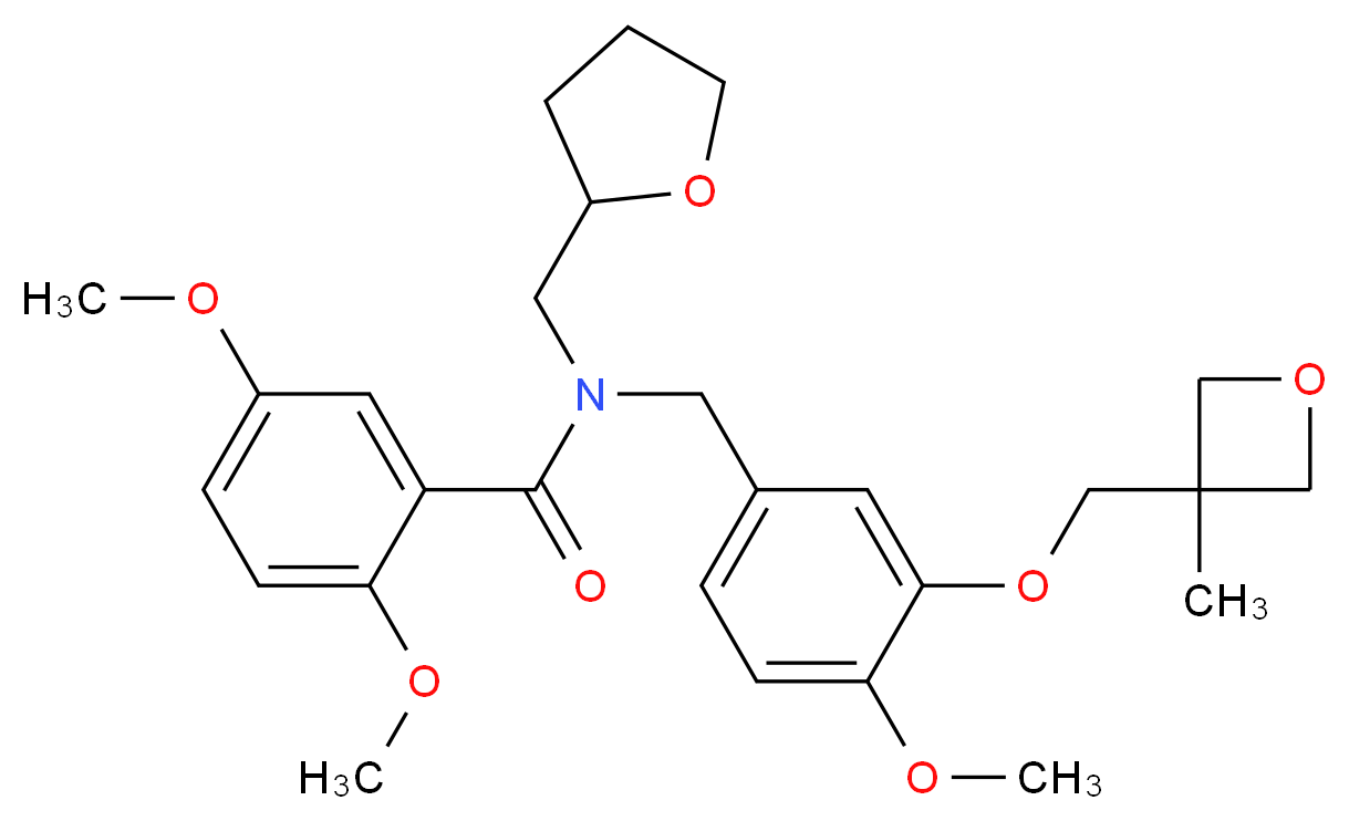 2,5-dimethoxy-N-{4-methoxy-3-[(3-methyl-3-oxetanyl)methoxy]benzyl}-N-(tetrahydro-2-furanylmethyl)benzamide_Molecular_structure_CAS_)