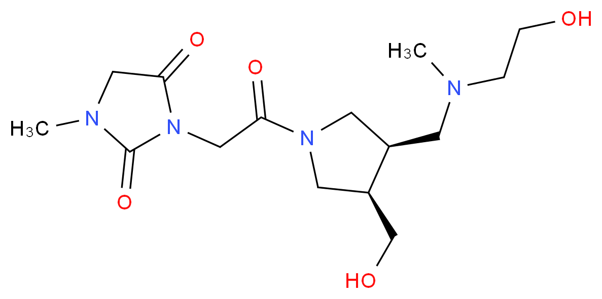 3-{2-[(3R*,4R*)-3-{[(2-hydroxyethyl)(methyl)amino]methyl}-4-(hydroxymethyl)-1-pyrrolidinyl]-2-oxoethyl}-1-methyl-2,4-imidazolidinedione_Molecular_structure_CAS_)