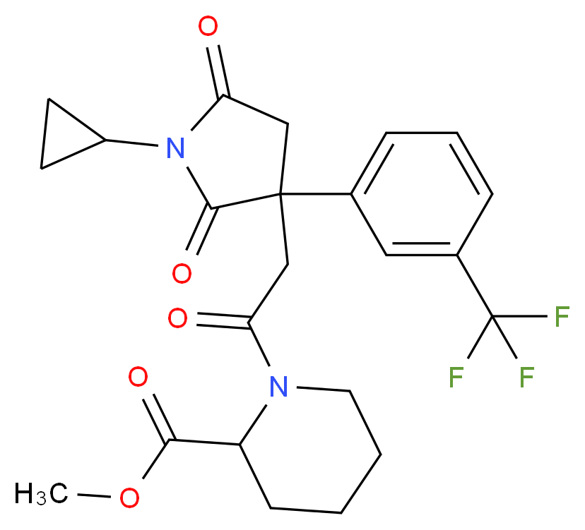 methyl 1-({1-cyclopropyl-2,5-dioxo-3-[3-(trifluoromethyl)phenyl]-3-pyrrolidinyl}acetyl)-2-piperidinecarboxylate_Molecular_structure_CAS_)