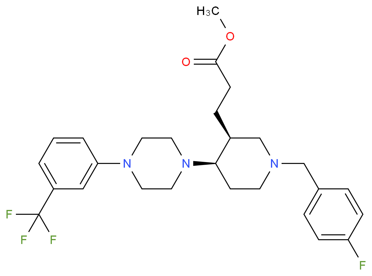methyl 3-((3S*,4R*)-1-(4-fluorobenzyl)-4-{4-[3-(trifluoromethyl)phenyl]-1-piperazinyl}-3-piperidinyl)propanoate_Molecular_structure_CAS_)