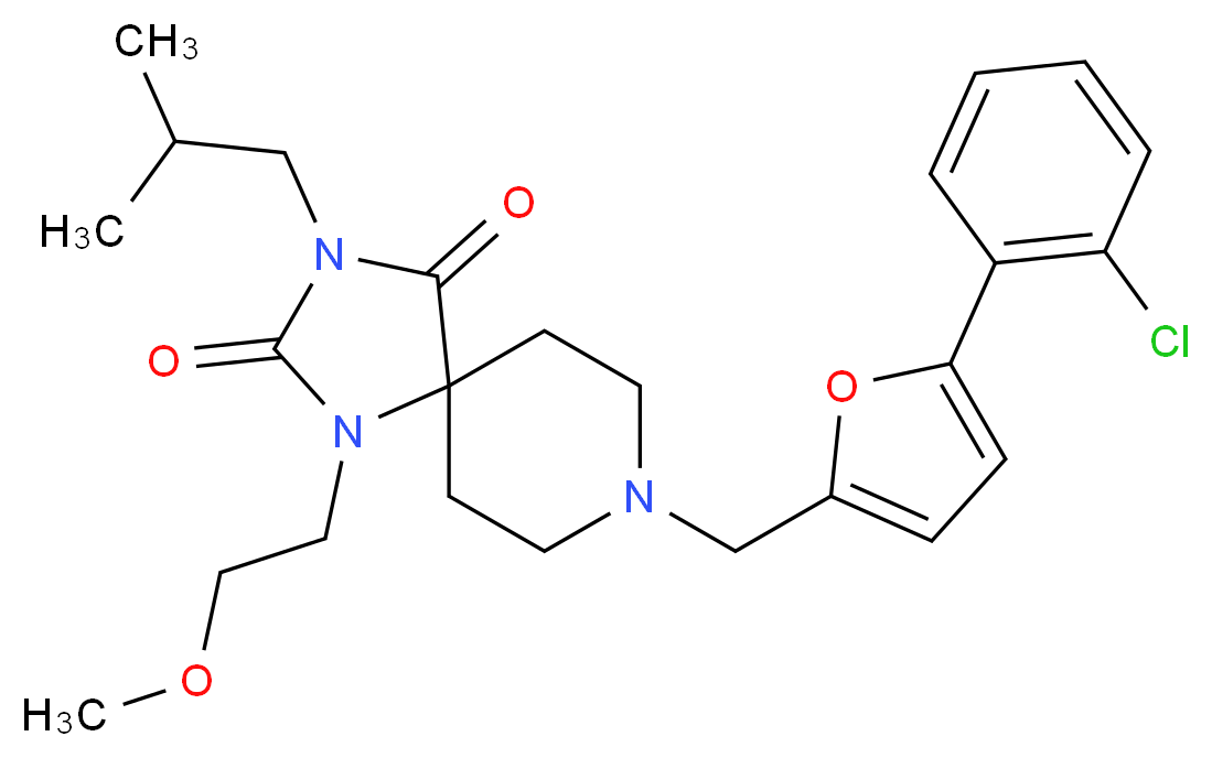 8-{[5-(2-chlorophenyl)-2-furyl]methyl}-3-isobutyl-1-(2-methoxyethyl)-1,3,8-triazaspiro[4.5]decane-2,4-dione_Molecular_structure_CAS_)