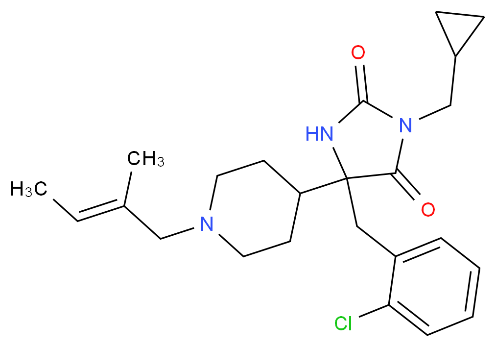 5-(2-chlorobenzyl)-3-(cyclopropylmethyl)-5-{1-[(2E)-2-methyl-2-buten-1-yl]-4-piperidinyl}-2,4-imidazolidinedione_Molecular_structure_CAS_)