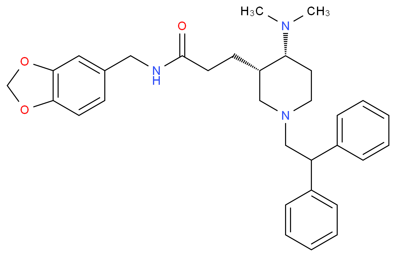 N-(1,3-benzodioxol-5-ylmethyl)-3-[(3S*,4R*)-4-(dimethylamino)-1-(2,2-diphenylethyl)-3-piperidinyl]propanamide_Molecular_structure_CAS_)