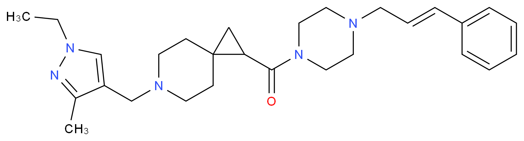6-[(1-ethyl-3-methyl-1H-pyrazol-4-yl)methyl]-1-({4-[(2E)-3-phenyl-2-propen-1-yl]-1-piperazinyl}carbonyl)-6-azaspiro[2.5]octane_Molecular_structure_CAS_)