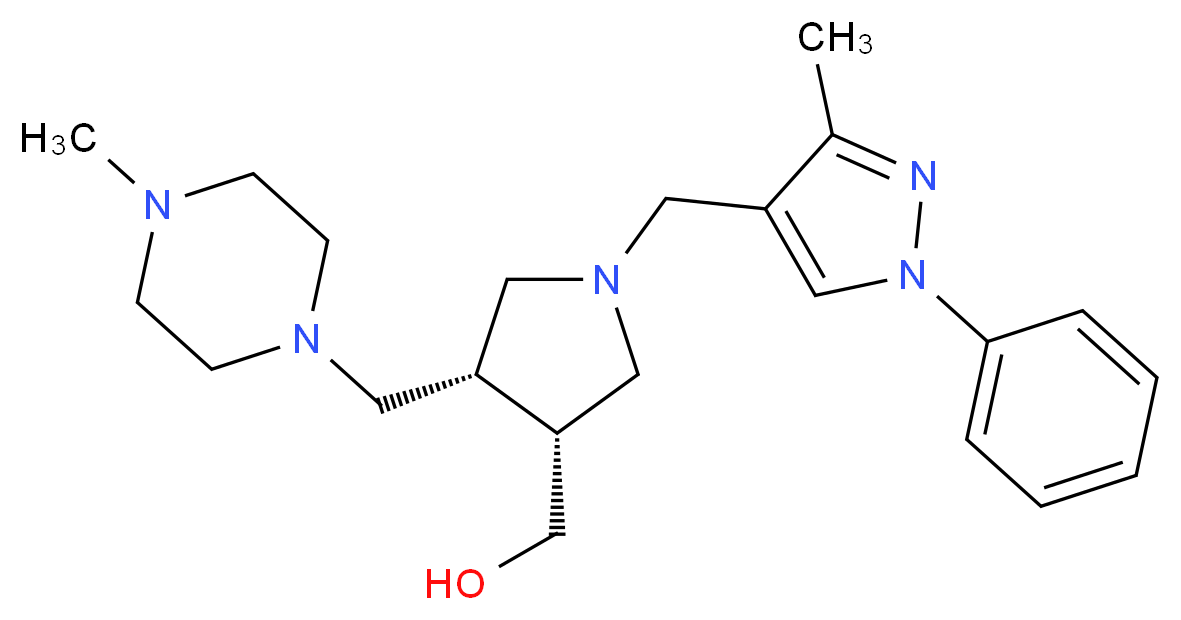 {(3R*,4S*)-1-[(3-methyl-1-phenyl-1H-pyrazol-4-yl)methyl]-4-[(4-methylpiperazin-1-yl)methyl]pyrrolidin-3-yl}methanol_Molecular_structure_CAS_)