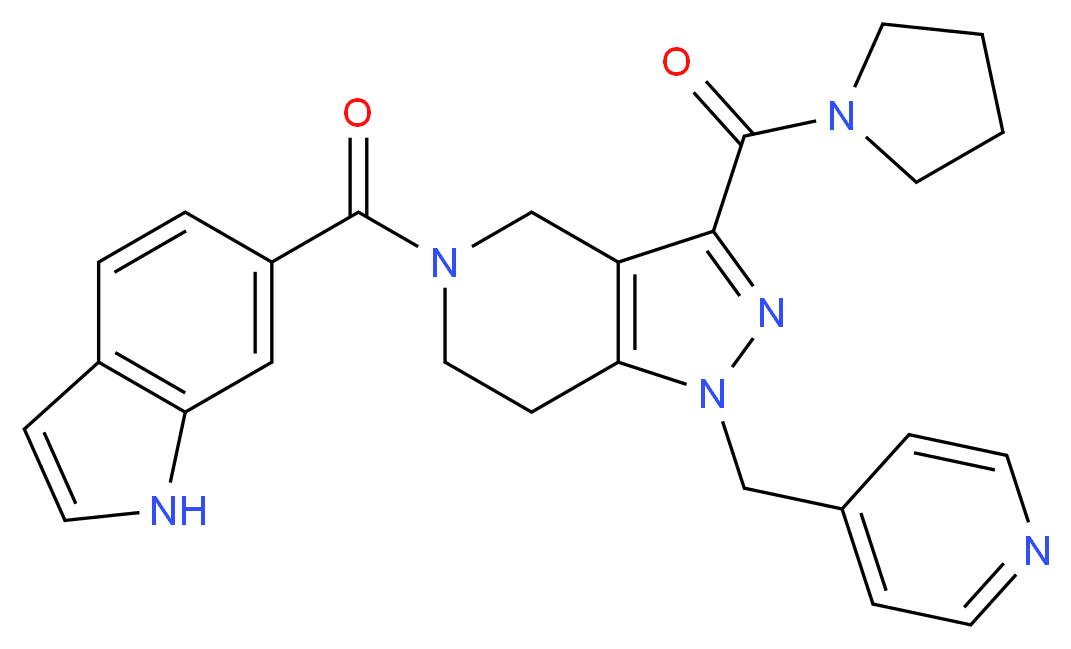 5-(1H-indol-6-ylcarbonyl)-1-(4-pyridinylmethyl)-3-(1-pyrrolidinylcarbonyl)-4,5,6,7-tetrahydro-1H-pyrazolo[4,3-c]pyridine_Molecular_structure_CAS_)