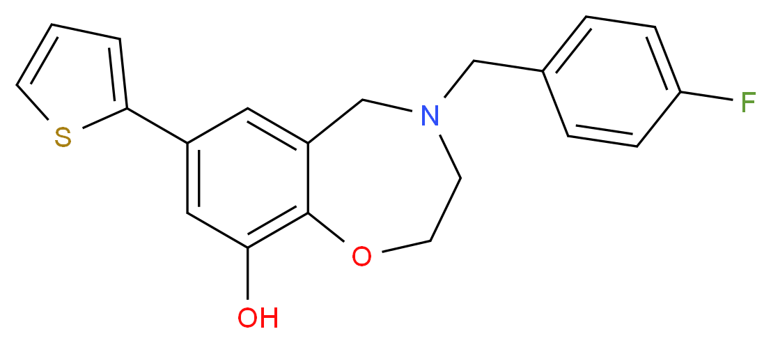 4-(4-fluorobenzyl)-7-(2-thienyl)-2,3,4,5-tetrahydro-1,4-benzoxazepin-9-ol_Molecular_structure_CAS_)