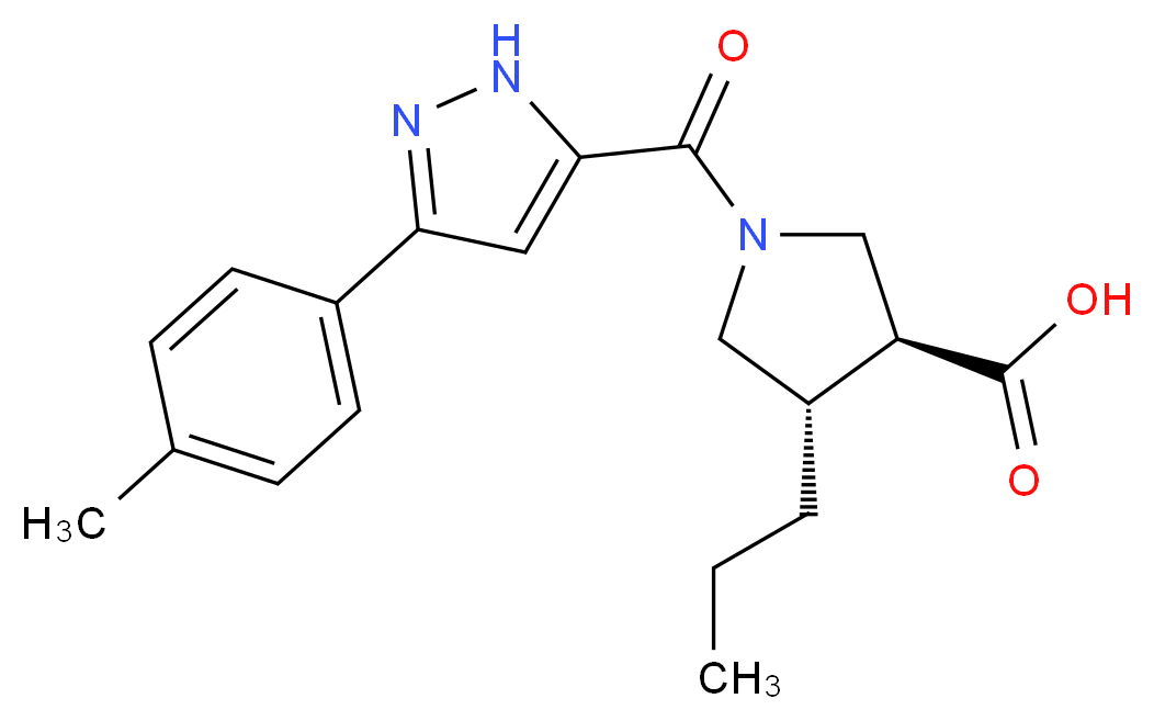 (3S*,4S*)-1-{[3-(4-methylphenyl)-1H-pyrazol-5-yl]carbonyl}-4-propylpyrrolidine-3-carboxylic acid_Molecular_structure_CAS_)