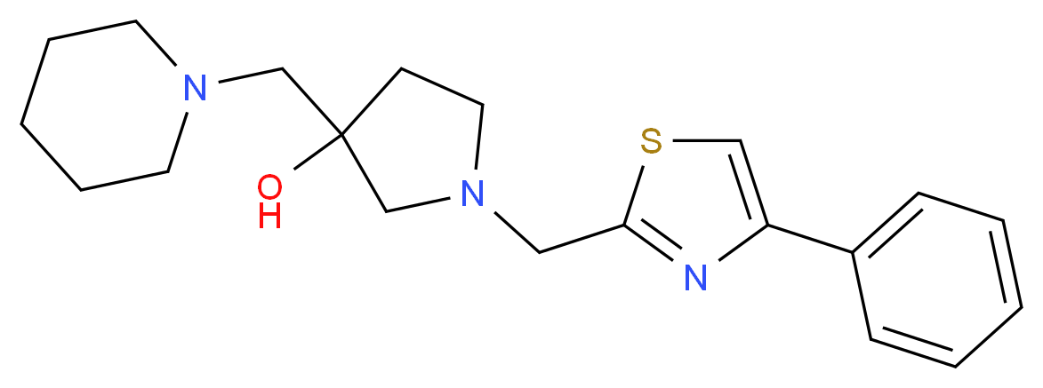 1-[(4-phenyl-1,3-thiazol-2-yl)methyl]-3-(piperidin-1-ylmethyl)pyrrolidin-3-ol_Molecular_structure_CAS_)