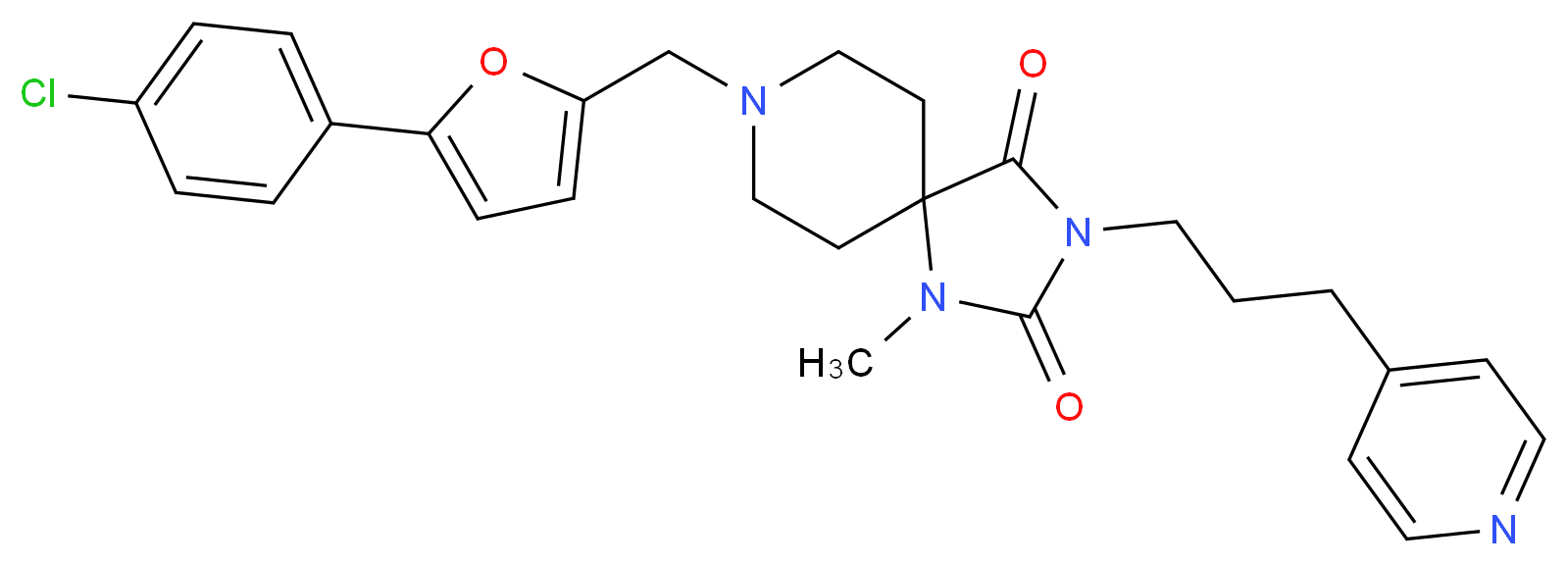 8-{[5-(4-chlorophenyl)-2-furyl]methyl}-1-methyl-3-[3-(4-pyridinyl)propyl]-1,3,8-triazaspiro[4.5]decane-2,4-dione_Molecular_structure_CAS_)