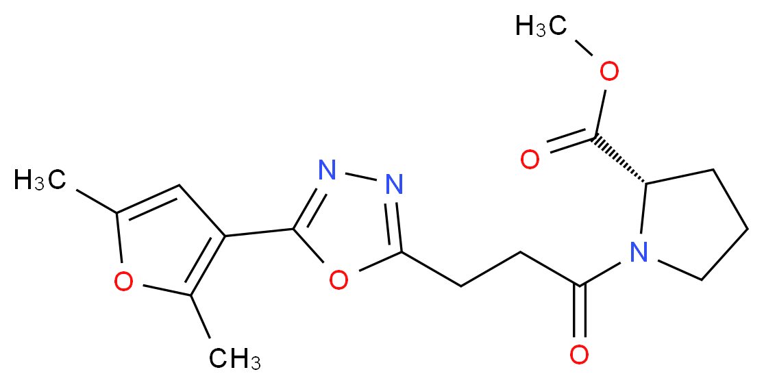methyl 1-{3-[5-(2,5-dimethyl-3-furyl)-1,3,4-oxadiazol-2-yl]propanoyl}-L-prolinate_Molecular_structure_CAS_)