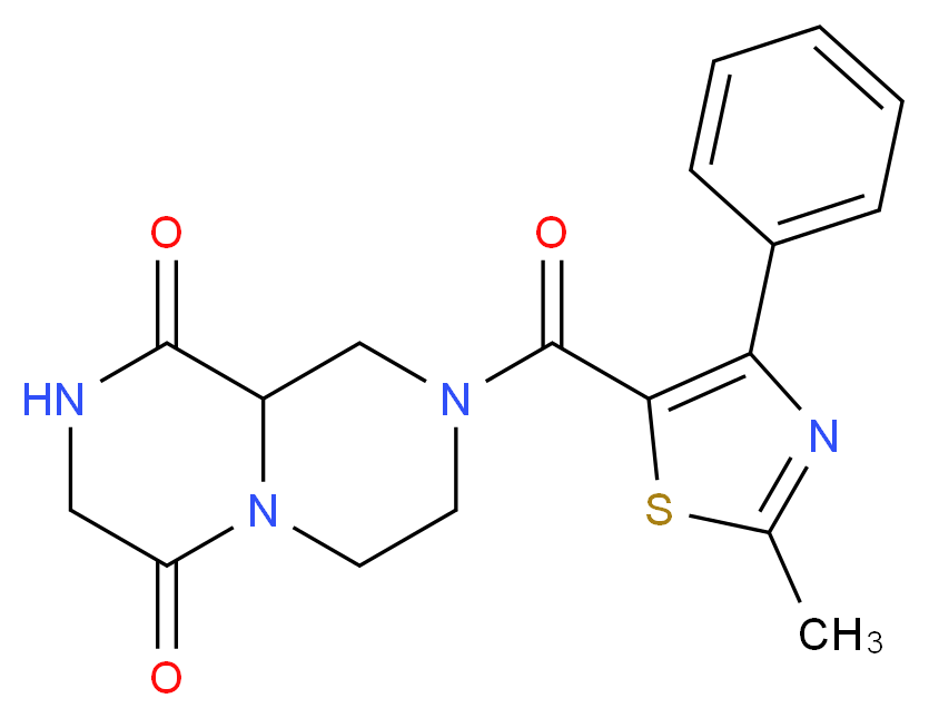 8-[(2-methyl-4-phenyl-1,3-thiazol-5-yl)carbonyl]tetrahydro-2H-pyrazino[1,2-a]pyrazine-1,4(3H,6H)-dione_Molecular_structure_CAS_)