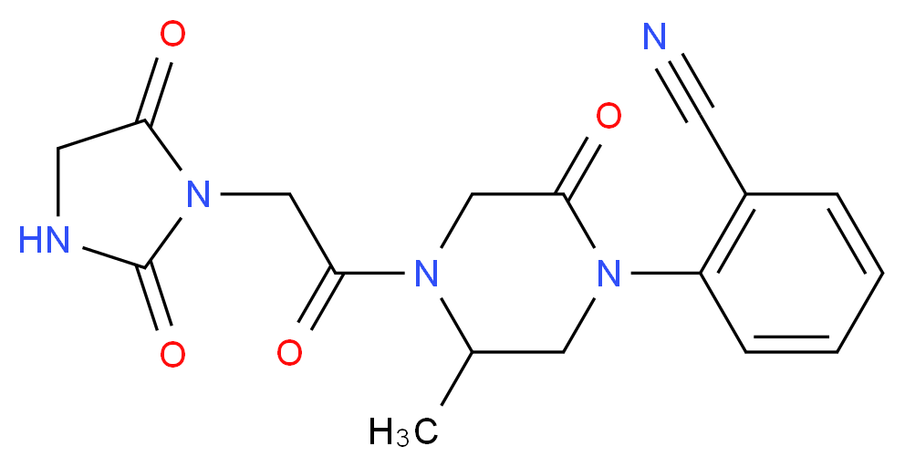 2-{4-[(2,5-dioxo-1-imidazolidinyl)acetyl]-5-methyl-2-oxo-1-piperazinyl}benzonitrile_Molecular_structure_CAS_)