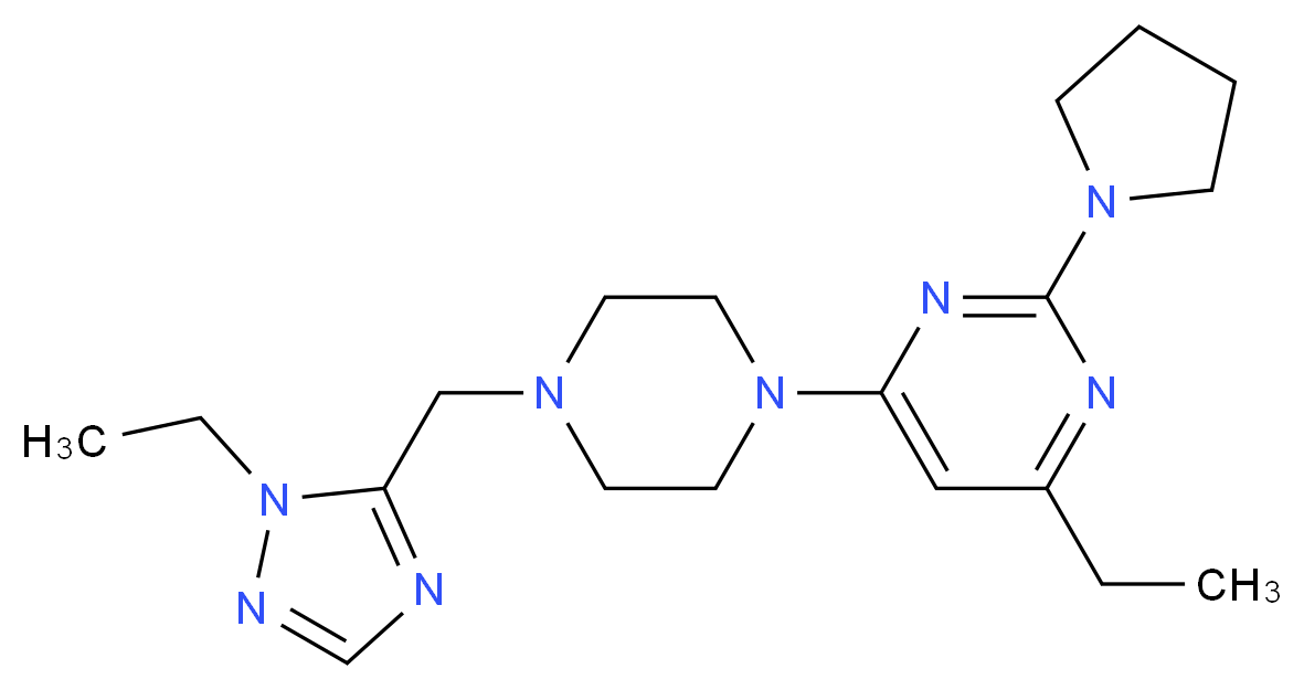 4-ethyl-6-{4-[(1-ethyl-1H-1,2,4-triazol-5-yl)methyl]piperazin-1-yl}-2-pyrrolidin-1-ylpyrimidine_Molecular_structure_CAS_)