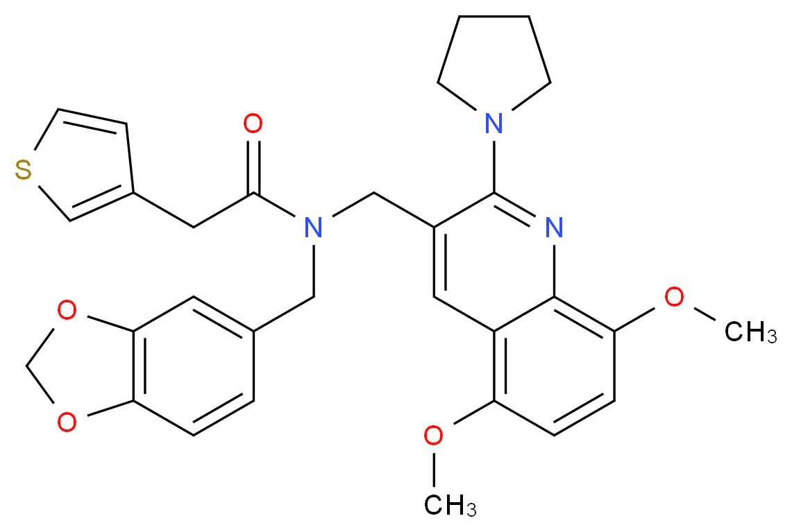 N-(1,3-benzodioxol-5-ylmethyl)-N-{[5,8-dimethoxy-2-(1-pyrrolidinyl)-3-quinolinyl]methyl}-2-(3-thienyl)acetamide_Molecular_structure_CAS_)