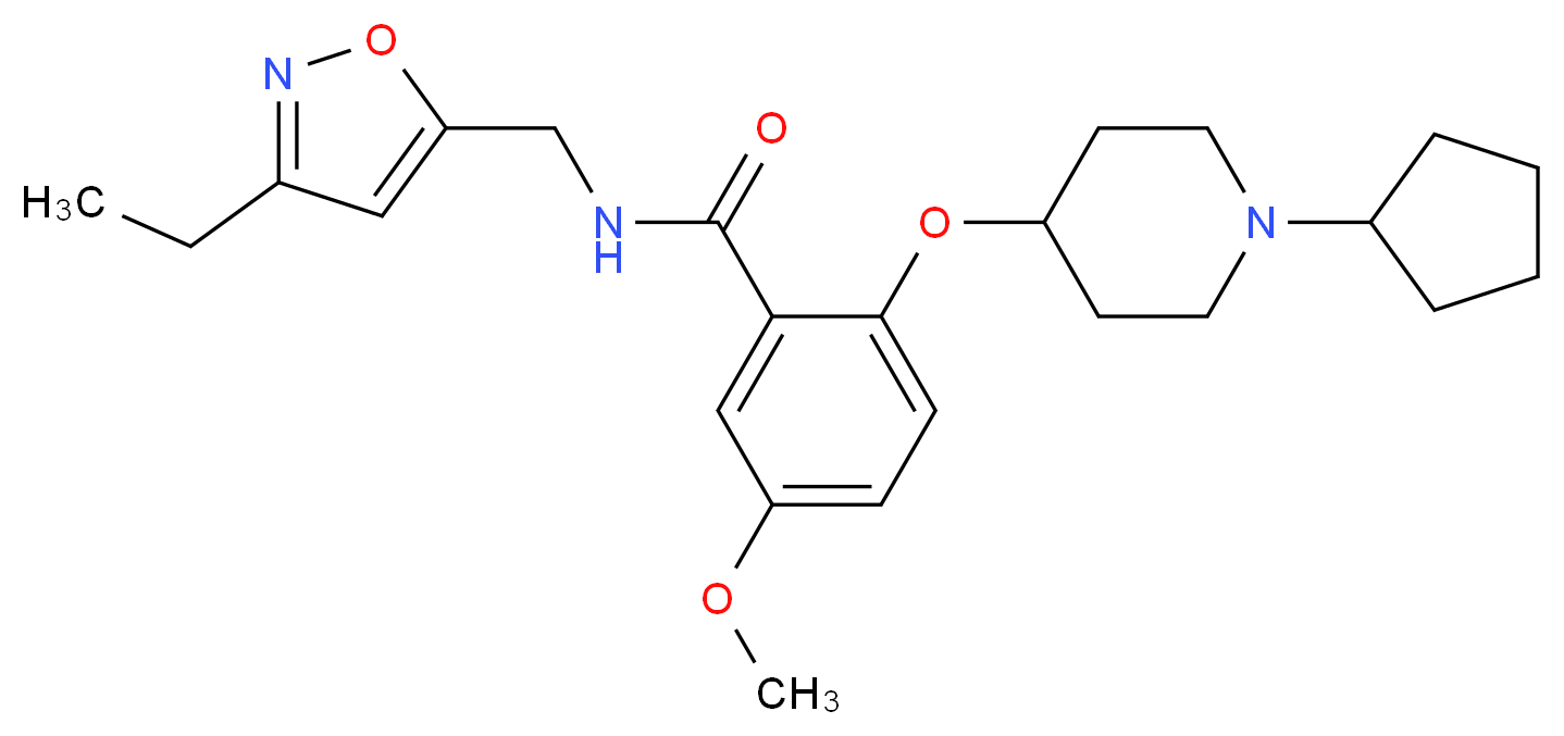 2-[(1-cyclopentyl-4-piperidinyl)oxy]-N-[(3-ethyl-5-isoxazolyl)methyl]-5-methoxybenzamide_Molecular_structure_CAS_)