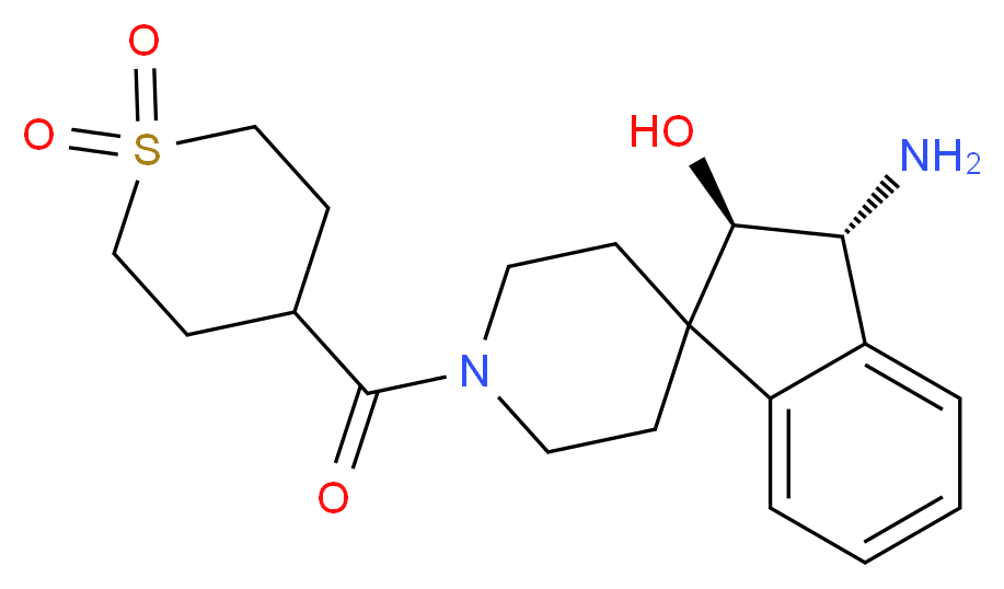 (2R*,3R*)-3-amino-1'-[(1,1-dioxidotetrahydro-2H-thiopyran-4-yl)carbonyl]-2,3-dihydrospiro[indene-1,4'-piperidin]-2-ol_Molecular_structure_CAS_)