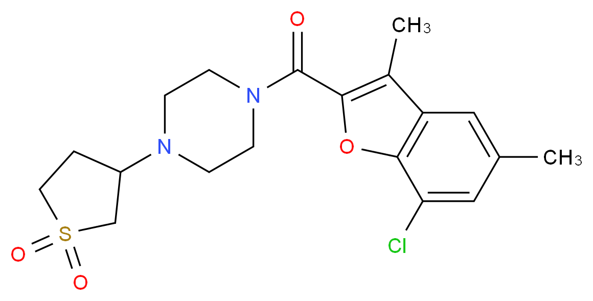 1-[(7-chloro-3,5-dimethyl-1-benzofuran-2-yl)carbonyl]-4-(1,1-dioxidotetrahydro-3-thienyl)piperazine_Molecular_structure_CAS_)