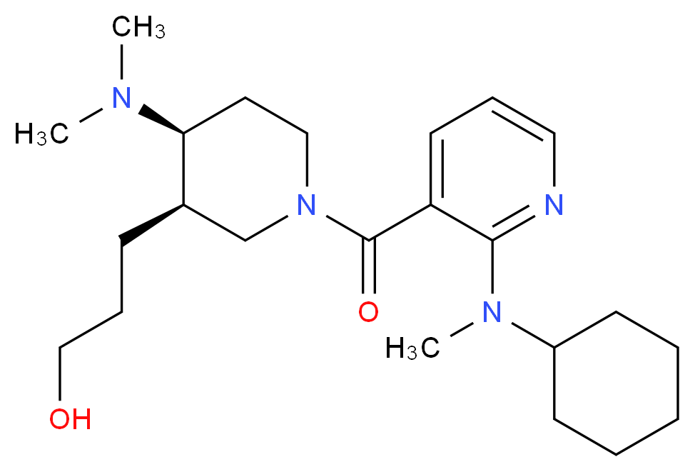 3-[(3R*,4S*)-1-({2-[cyclohexyl(methyl)amino]pyridin-3-yl}carbonyl)-4-(dimethylamino)piperidin-3-yl]propan-1-ol_Molecular_structure_CAS_)