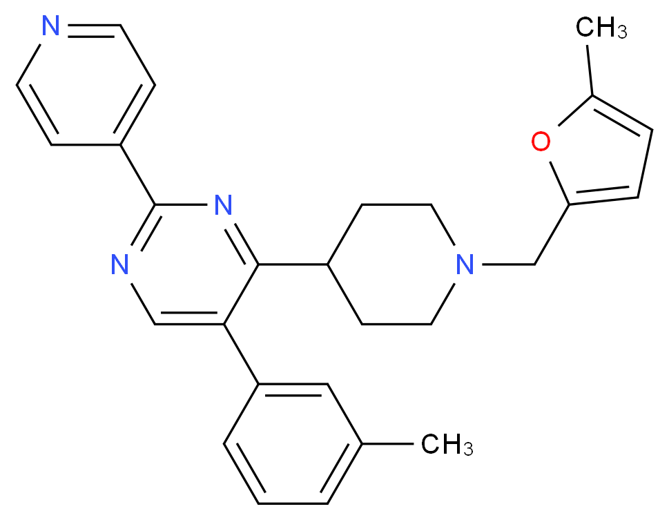 4-{1-[(5-methyl-2-furyl)methyl]-4-piperidinyl}-5-(3-methylphenyl)-2-(4-pyridinyl)pyrimidine_Molecular_structure_CAS_)