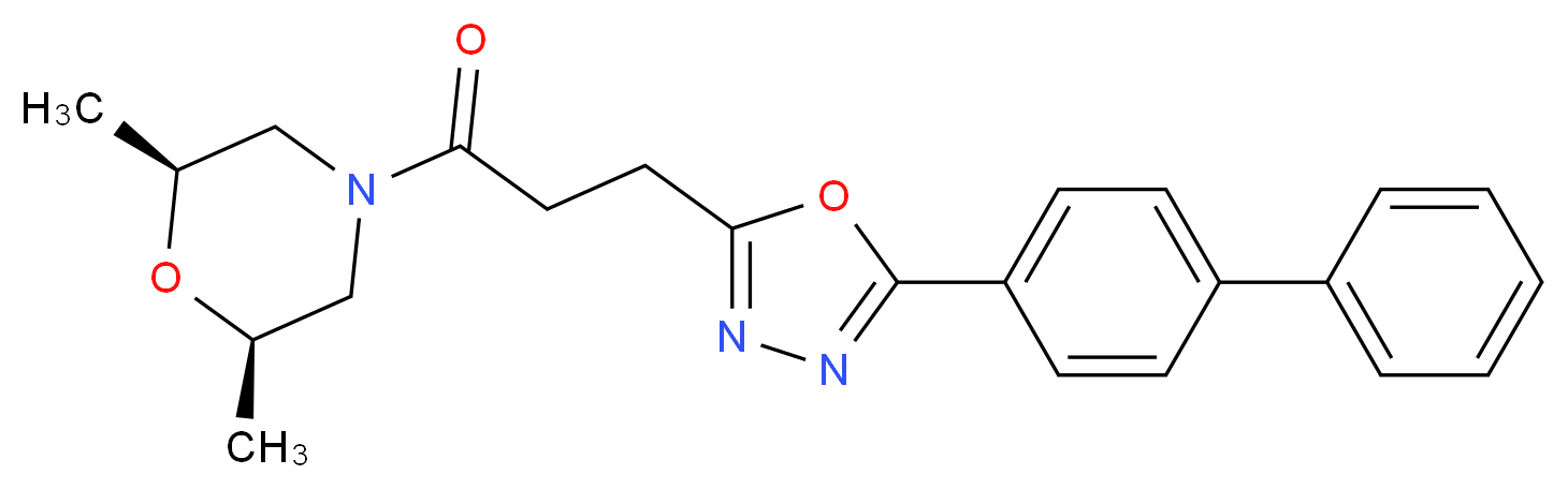 (2R*,6S*)-4-{3-[5-(4-biphenylyl)-1,3,4-oxadiazol-2-yl]propanoyl}-2,6-dimethylmorpholine_Molecular_structure_CAS_)