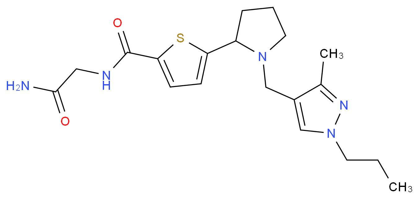 N-(2-amino-2-oxoethyl)-5-{1-[(3-methyl-1-propyl-1H-pyrazol-4-yl)methyl]-2-pyrrolidinyl}-2-thiophenecarboxamide (non-preferred name)_Molecular_structure_CAS_)