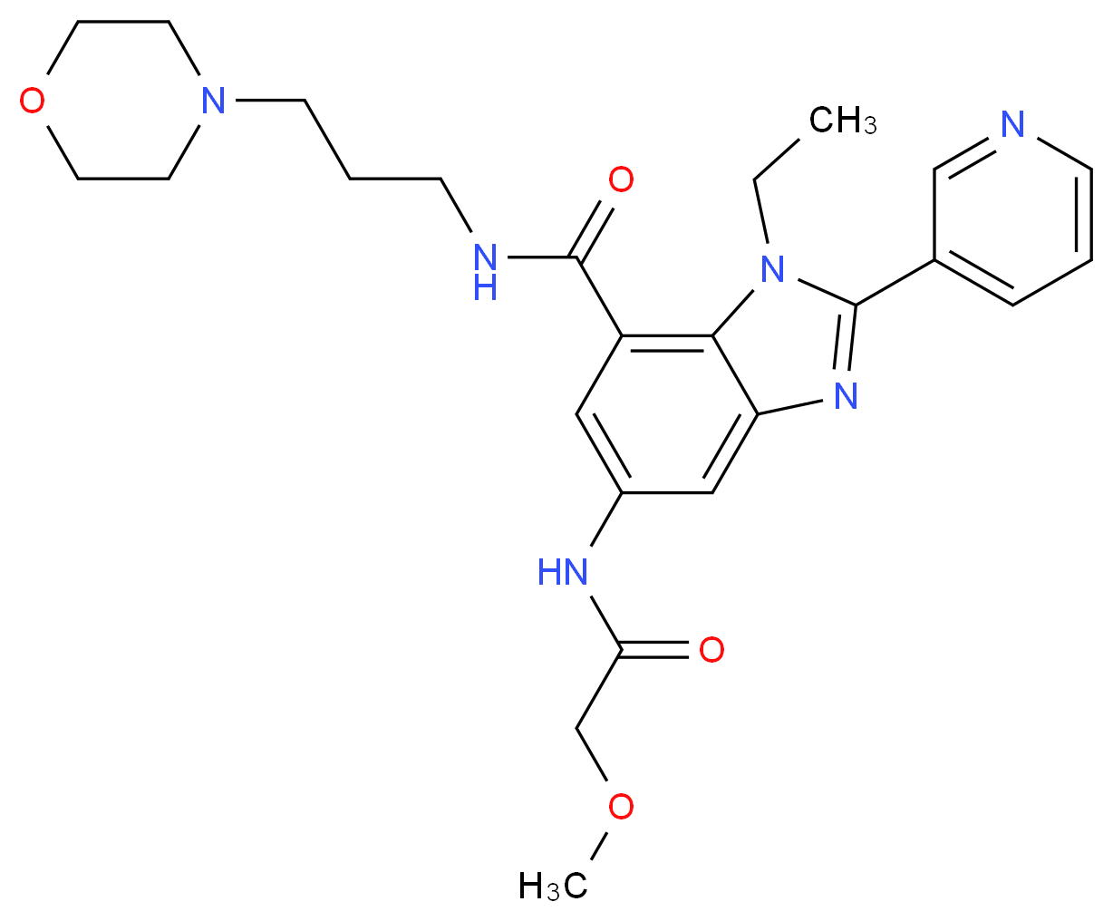 1-ethyl-5-[(methoxyacetyl)amino]-N-[3-(4-morpholinyl)propyl]-2-(3-pyridinyl)-1H-benzimidazole-7-carboxamide_Molecular_structure_CAS_)