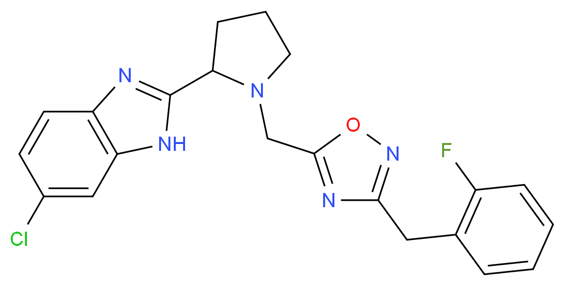 6-chloro-2-(1-{[3-(2-fluorobenzyl)-1,2,4-oxadiazol-5-yl]methyl}-2-pyrrolidinyl)-1H-benzimidazole_Molecular_structure_CAS_)