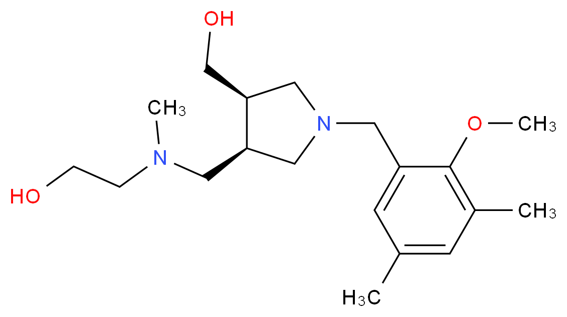 2-[{[(3R*,4R*)-4-(hydroxymethyl)-1-(2-methoxy-3,5-dimethylbenzyl)pyrrolidin-3-yl]methyl}(methyl)amino]ethanol_Molecular_structure_CAS_)