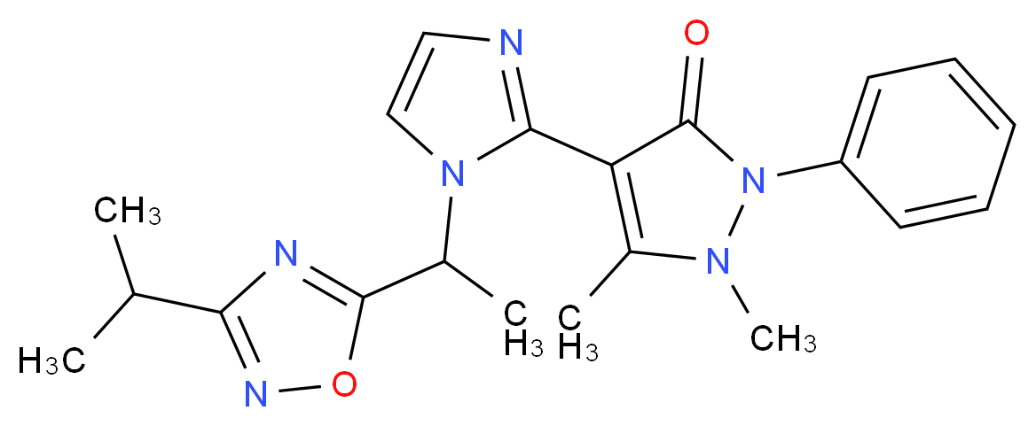 4-{1-[1-(3-isopropyl-1,2,4-oxadiazol-5-yl)ethyl]-1H-imidazol-2-yl}-1,5-dimethyl-2-phenyl-1,2-dihydro-3H-pyrazol-3-one_Molecular_structure_CAS_)