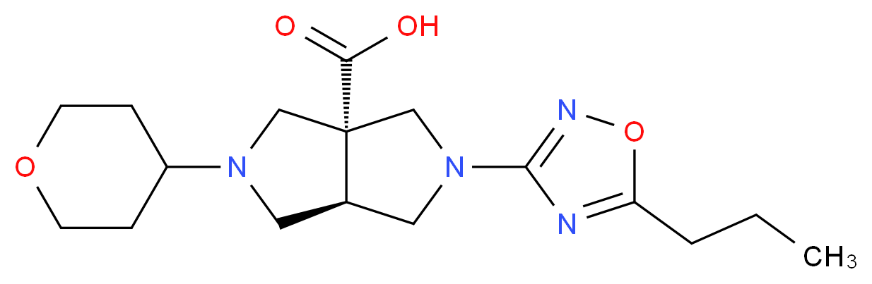(3aR*,6aR*)-2-(5-propyl-1,2,4-oxadiazol-3-yl)-5-(tetrahydro-2H-pyran-4-yl)hexahydropyrrolo[3,4-c]pyrrole-3a(1H)-carboxylic acid_Molecular_structure_CAS_)