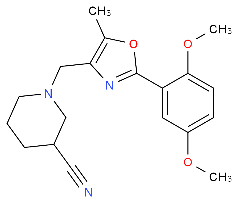 1-{[2-(2,5-dimethoxyphenyl)-5-methyl-1,3-oxazol-4-yl]methyl}piperidine-3-carbonitrile_Molecular_structure_CAS_)