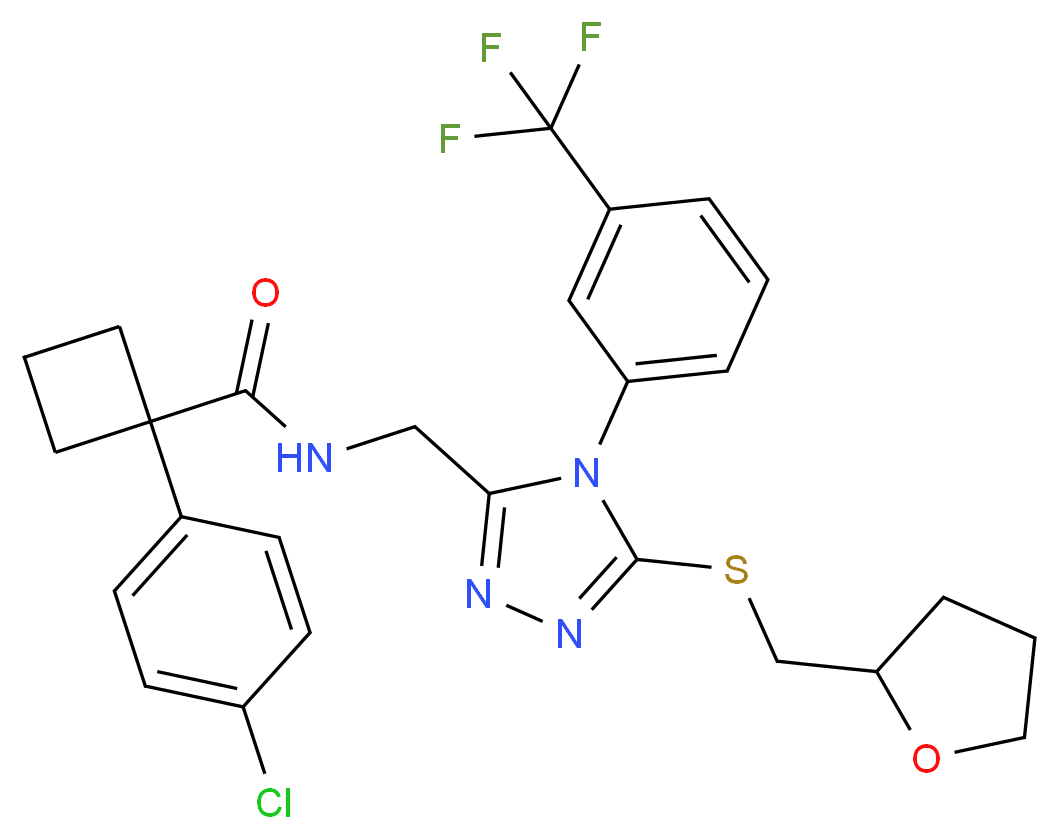 1-(4-chlorophenyl)-N-({5-[(tetrahydro-2-furanylmethyl)thio]-4-[3-(trifluoromethyl)phenyl]-4H-1,2,4-triazol-3-yl}methyl)cyclobutanecarboxamide_Molecular_structure_CAS_)