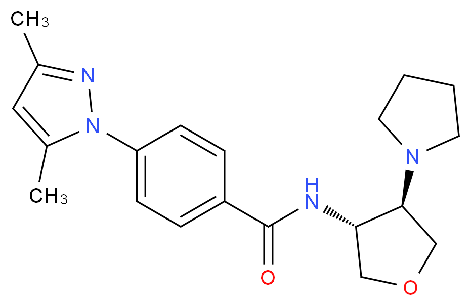 4-(3,5-dimethyl-1H-pyrazol-1-yl)-N-[(3R*,4R*)-4-(1-pyrrolidinyl)tetrahydro-3-furanyl]benzamide_Molecular_structure_CAS_)