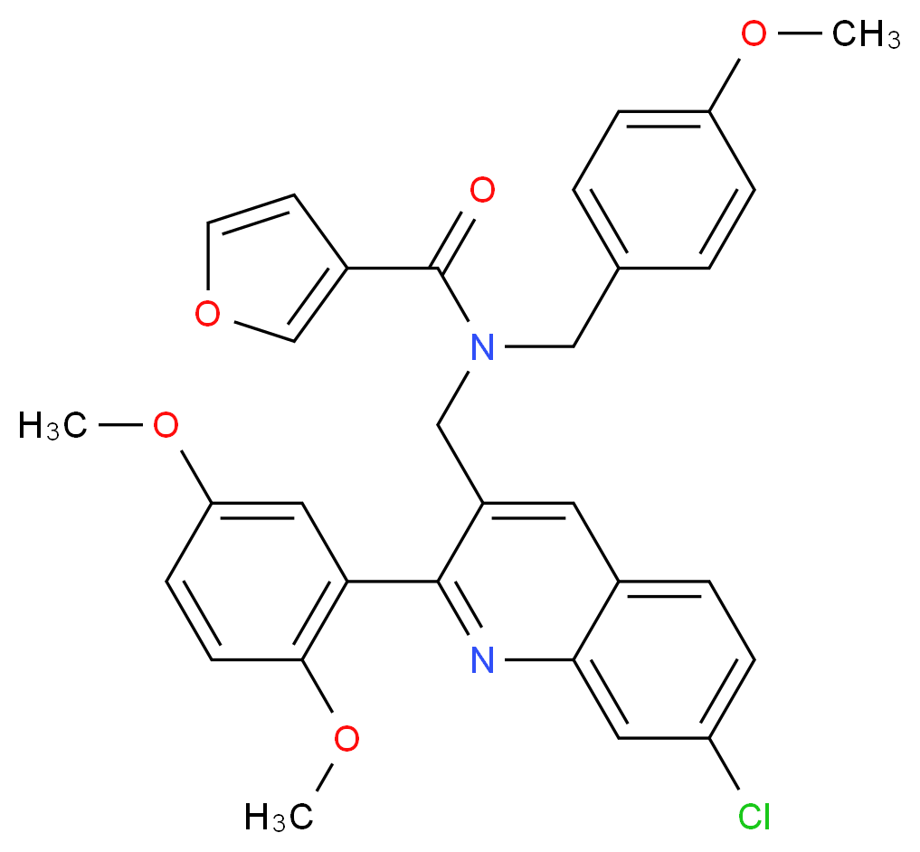 N-{[7-chloro-2-(2,5-dimethoxyphenyl)-3-quinolinyl]methyl}-N-(4-methoxybenzyl)-3-furamide_Molecular_structure_CAS_)