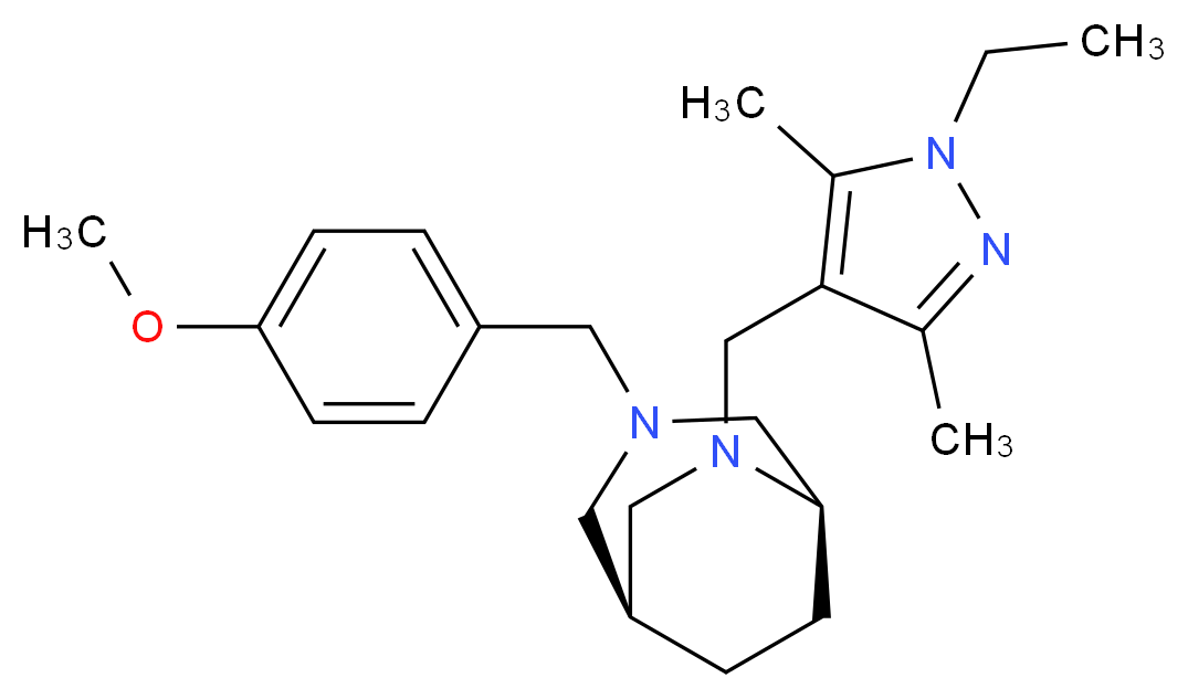 (1S*,5R*)-6-[(1-ethyl-3,5-dimethyl-1H-pyrazol-4-yl)methyl]-3-(4-methoxybenzyl)-3,6-diazabicyclo[3.2.2]nonane_Molecular_structure_CAS_)