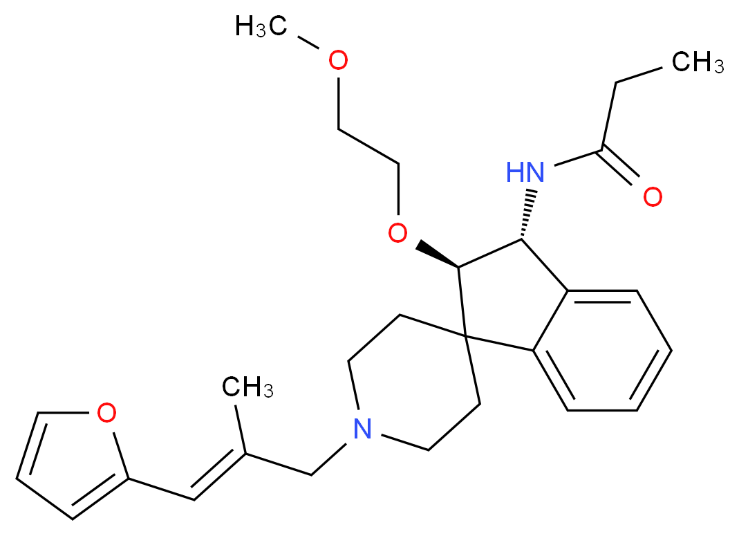 N-[(2R*,3R*)-1'-[(2E)-3-(2-furyl)-2-methyl-2-propen-1-yl]-2-(2-methoxyethoxy)-2,3-dihydrospiro[indene-1,4'-piperidin]-3-yl]propanamide_Molecular_structure_CAS_)