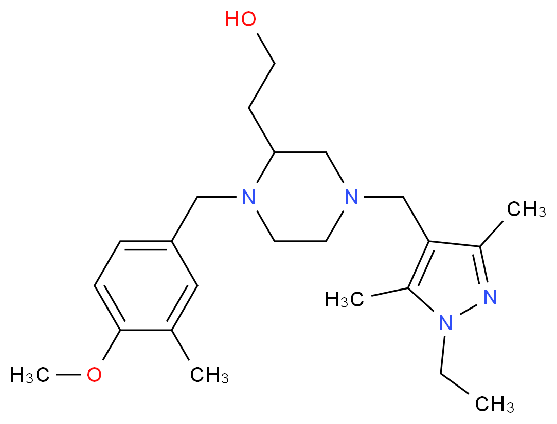 2-[4-[(1-ethyl-3,5-dimethyl-1H-pyrazol-4-yl)methyl]-1-(4-methoxy-3-methylbenzyl)-2-piperazinyl]ethanol_Molecular_structure_CAS_)
